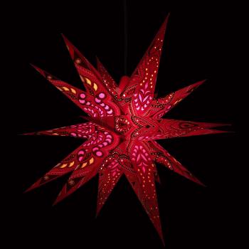 GANESHA MULTI  ret/ goldglitter - Foldable glowing star, paper poinsettia with 18 points, 60 cm